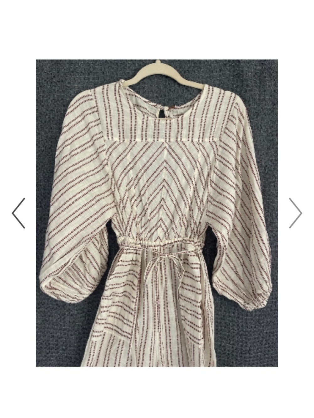 Free People Cream and Burgundy Striped Long-Sleeve Drawstring Jumpsuit